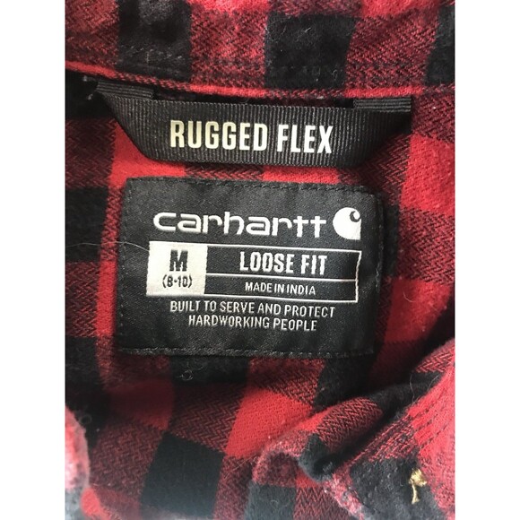 Carhartt Red Black Check Rugged Flex Loose Fit Flannel Button Up Shirt Medium - Picture 7 of 13